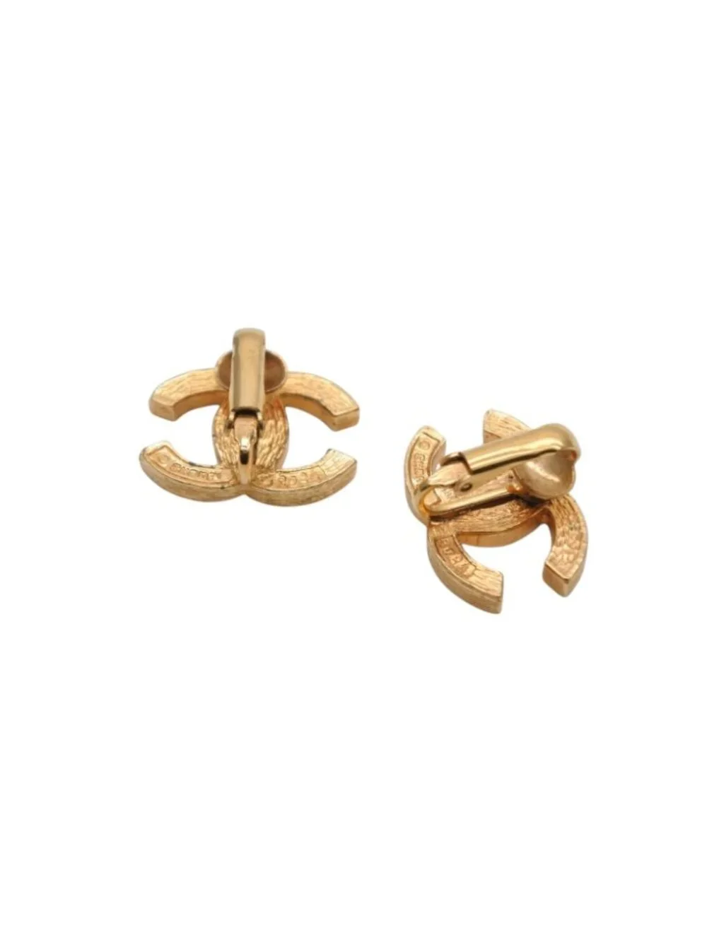 Chanel CC Logo Earrings Metal Rhinestone Gold Clear